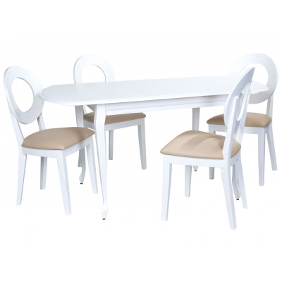 Обеденная группа для столовой и гостиной  Прага стол + 4 стула Коломбо Эмаль белая / Nitro Cream, кожзам