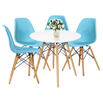 Обеденная группа для столовой и гостиной  EAMES DSW Z-231 + Eames Wood Белый / Голубой