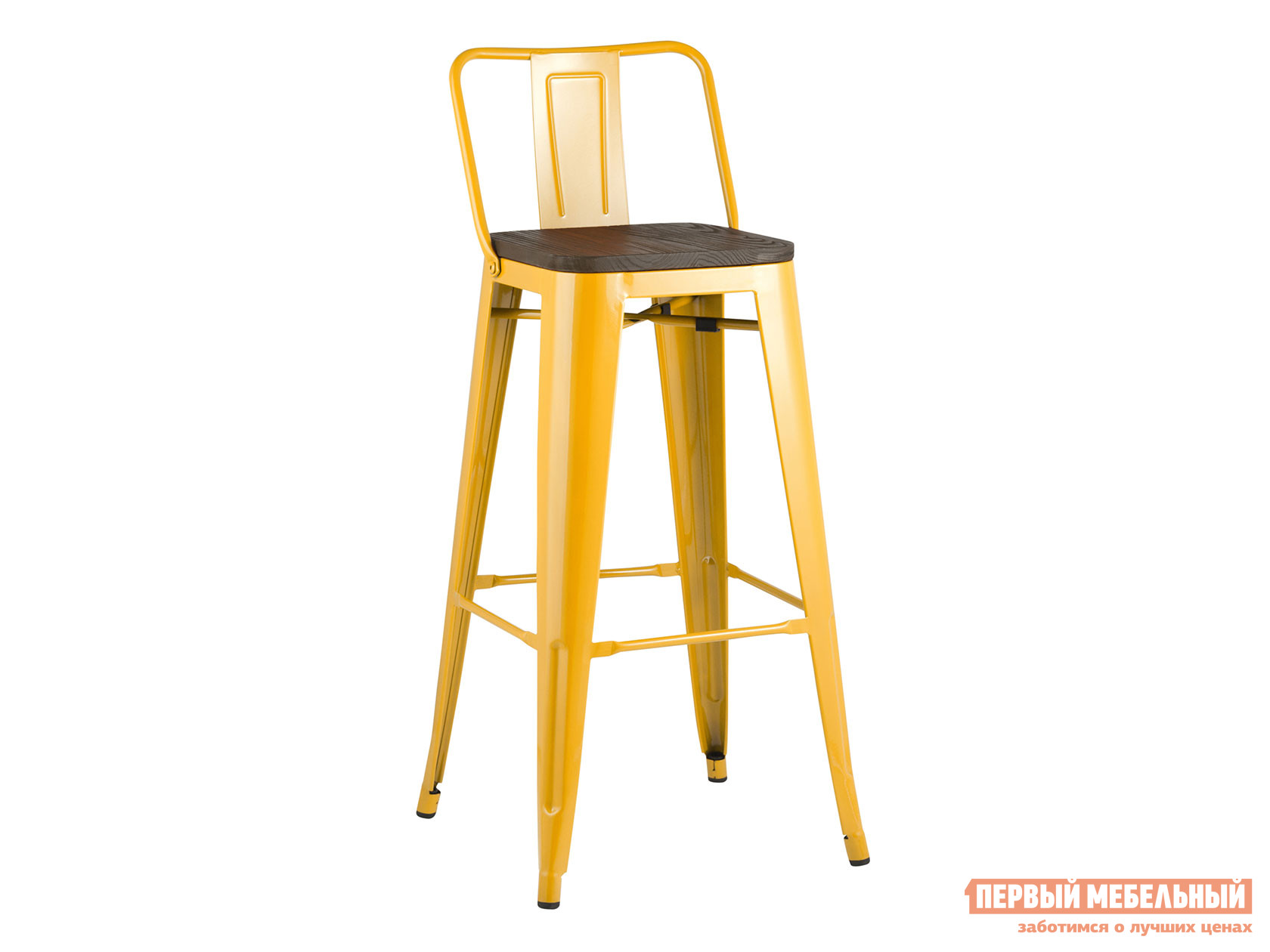Барный стул  Толикс со спинкой Желтый глянцевый / Темное дерево от Первый Мебельный