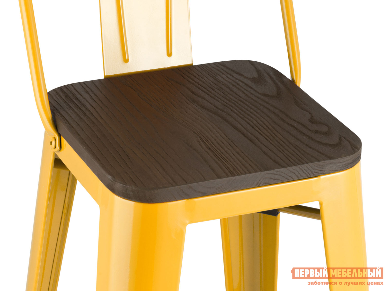 Барный стул  Толикс со спинкой Желтый глянцевый / Темное дерево от Первый Мебельный
