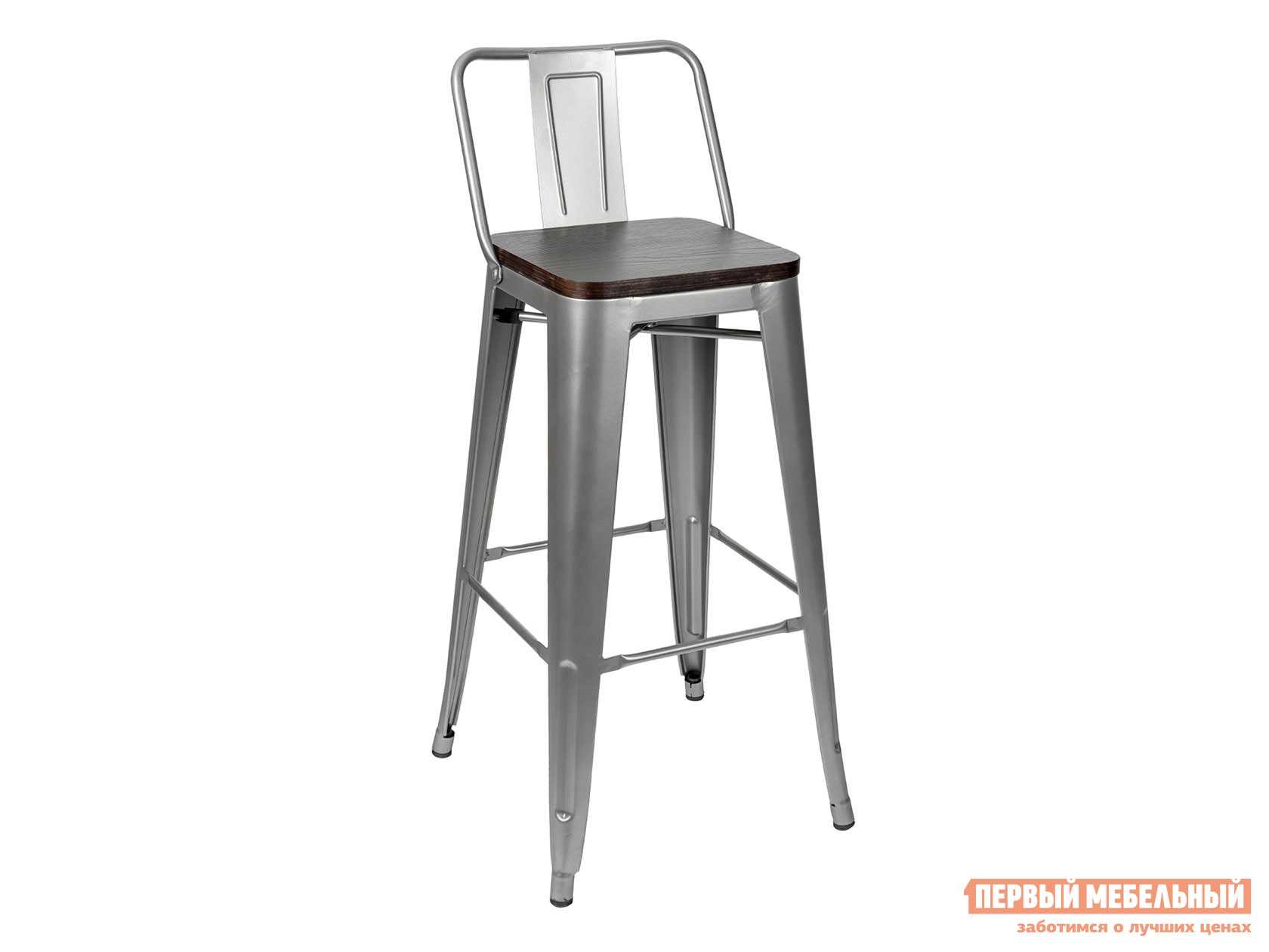 Барный стул  Толикс со спинкой Темное дерево / Серебристый матовый, металл от Первый Мебельный