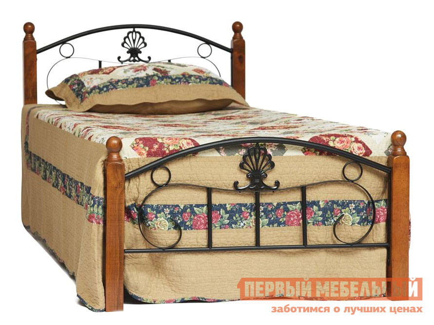 Односпальная кровать  Односпальная кровать Румба Красный дуб / Чёрный, 900 Х 2000 мм