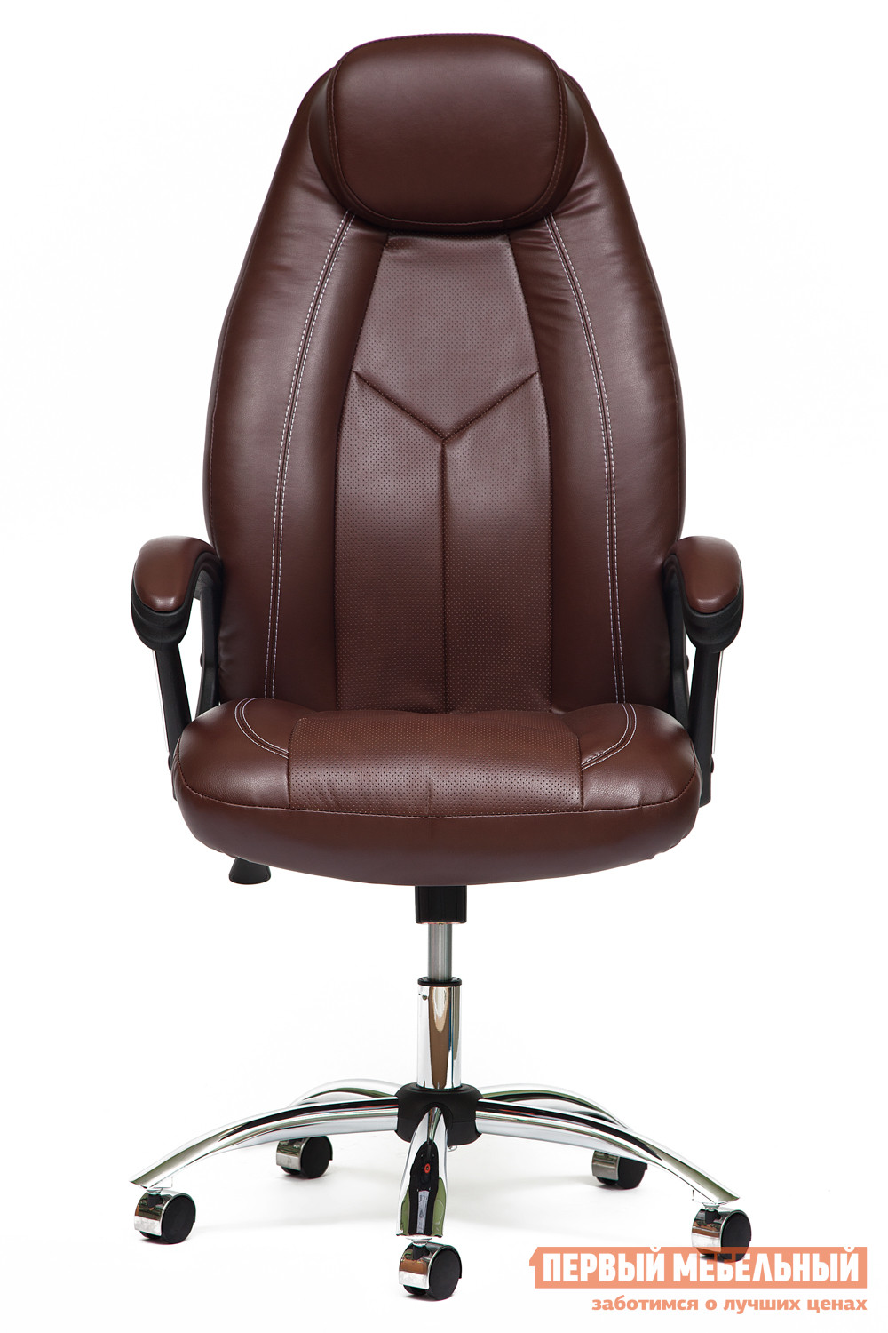Кресло руководителя  BOSS (хром) Коричневый с перфорацией 2 TONE, иск.кожа от Первый Мебельный