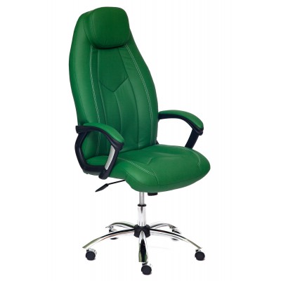 Кресло руководителя  BOSS (хром) Кож/зам, зеленый/зеленый перфорированный, 36-001/36-001/06
