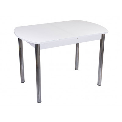 Кухонный стол  Танго ПО со стеклом с ножками 02 Белый / Белое стекло, Малый