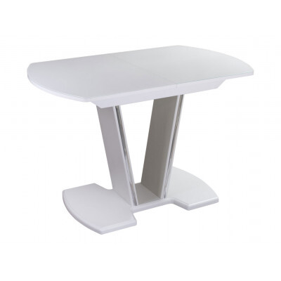 Кухонный стол  Танго ПО со стеклом с ножками 03 Белый / Белое стекло, Большой