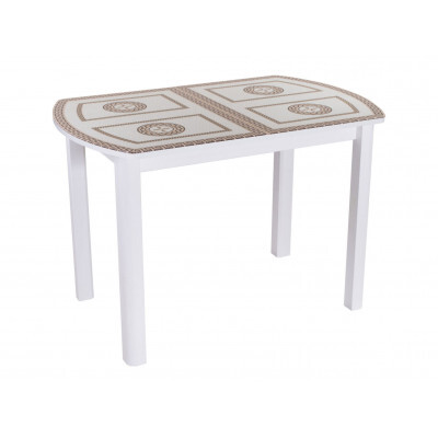 Кухонный стол  Танго ПО со стеклом с ножками 04 Белый / Стекло, Рисунок 71, Малый