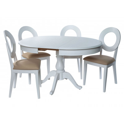 Обеденная группа для столовой и гостиной  Фабрицио стол + 4 стула Коломбо Эмаль белая / Nitro Cream, кожзам