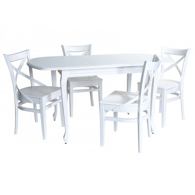 Обеденная группа для столовой и гостиной  Прага стол + 4 стула Соло Венский жесткий Белая эмаль