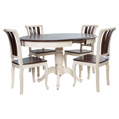 Обеденная группа для столовой и гостиной  Леонардо стол + 4 стула Кабриоль Слоновая кость / Орех темный / Стекло