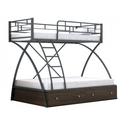 Кровать  Двухъярусная детская кровать Клео 1 с ящиками Серый / Венге