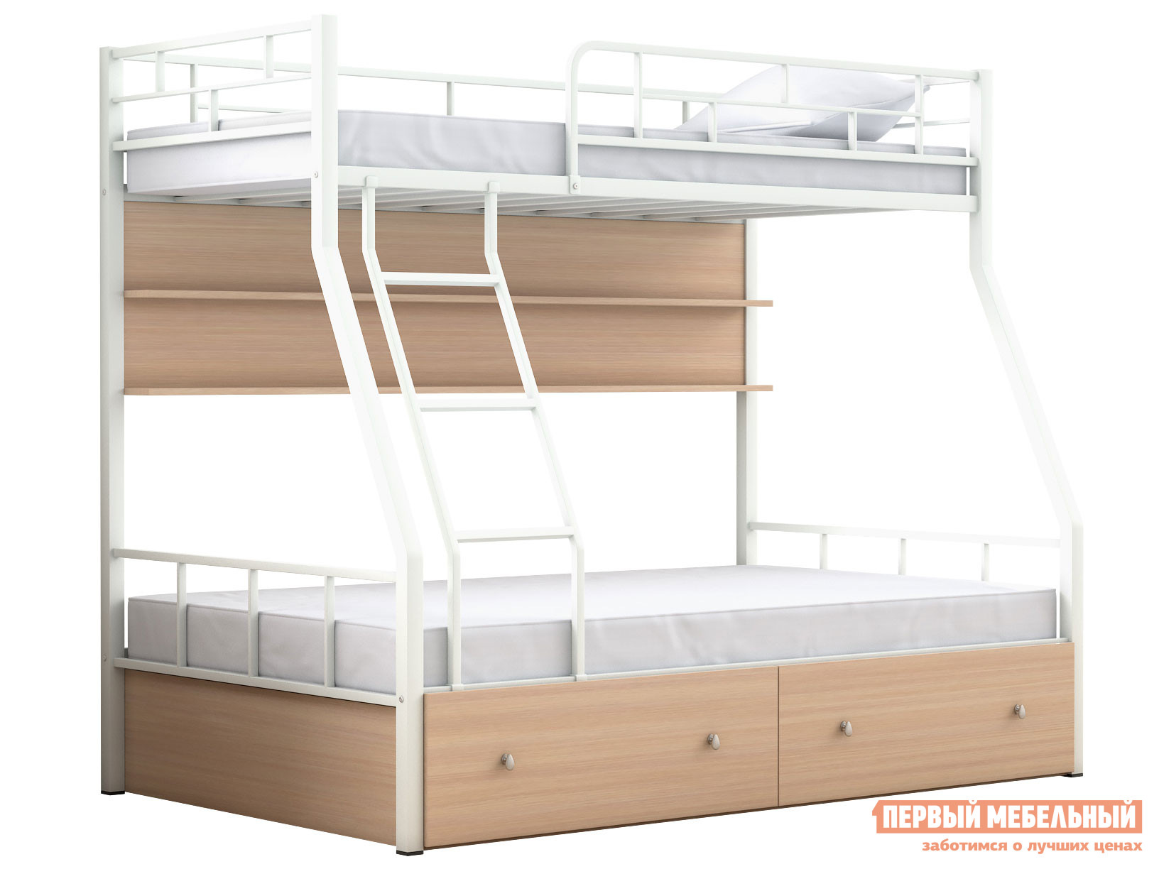 

Кровать Двухъярусная детская кровать Раута с полкой и ящиками Белый / Дуб молочный, Двухъярусная детская кровать Раута с полкой и ящиками Белый / Дуб молочный